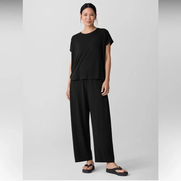 NWT Eileen Fisher Stretch Jersey Knit Pleated Straight Pant - Picture 2 of 8